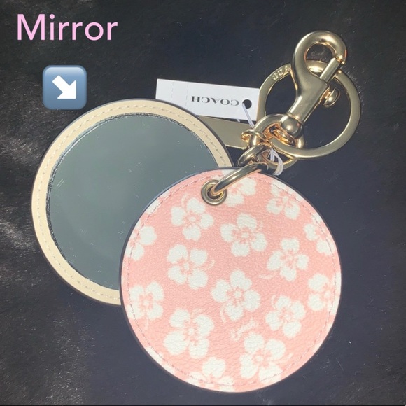 NEW! COACH Mirror Keychain / Bag Charm, Ditsy Print w/ Dogleash Clip, NWT! - Picture 3 of 13